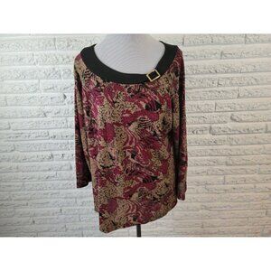 Fashion Bug Womens Top 18 20 Pullover Long Sleeve Poly Blend Burgundy FLO185E